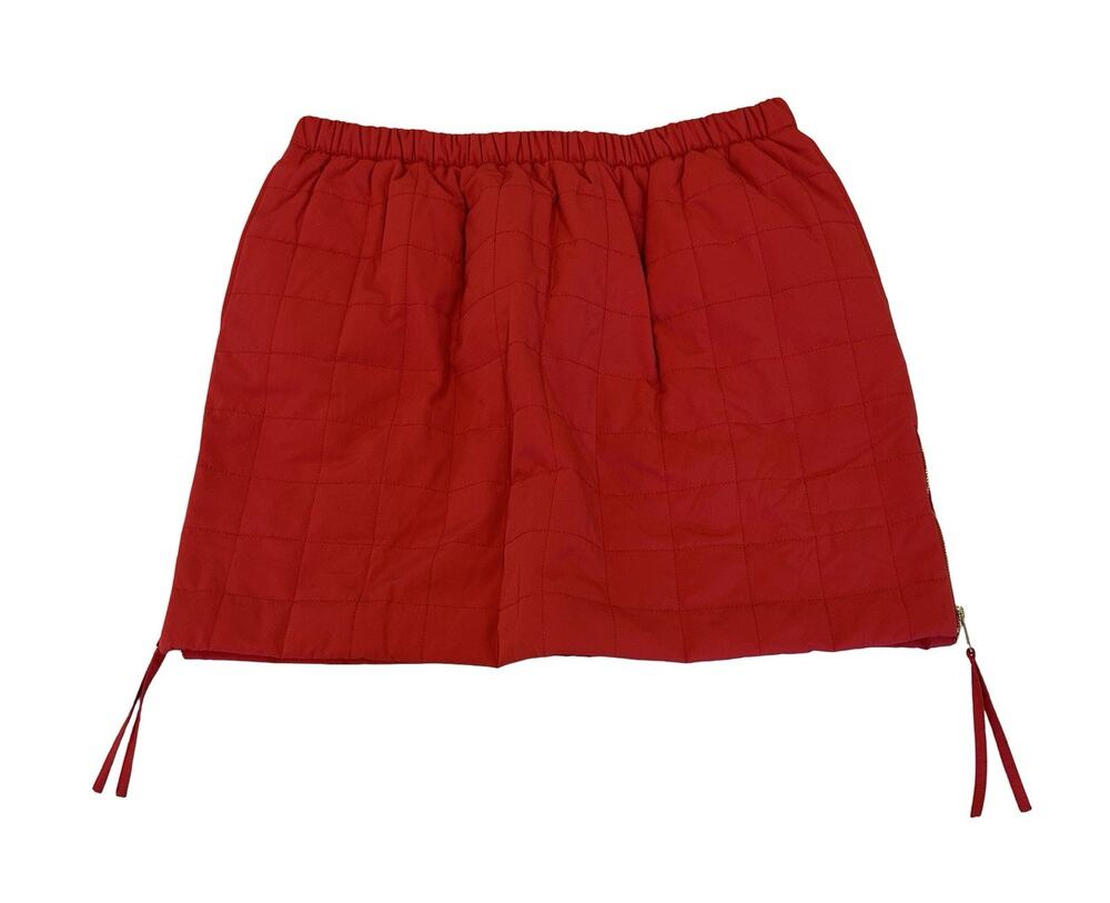 Bohme Sarah Mini Quilted Skirt Womens Size L Red Pull On Side Zips With Pockets